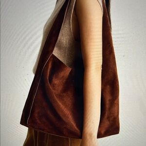 Brown Italian Suede Slouchy Shoulder Bag